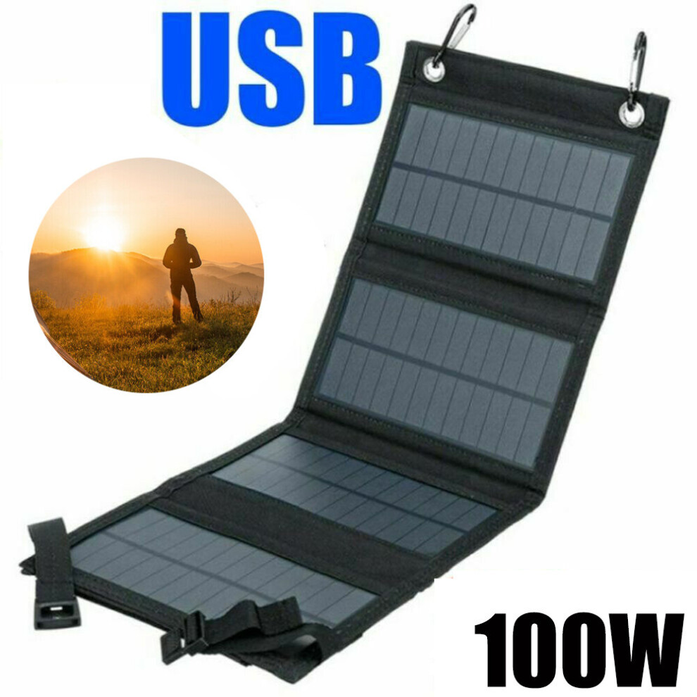 100W Foldable Solar Panel USB Charger Outdoor Emergency Power Bank