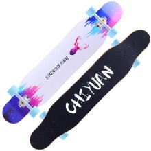 (White Purple) 118x23cm 7-layer Maple Longboard with Silent Bearing and Sandpaper Brush Street Dance Board with Flashing Wheel