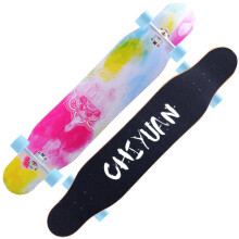 (Colorful Back) 118x23cm 7-layer Maple Longboard with Silent Bearing and Sandpaper Brush Street Dance Board with Flashing Wheel