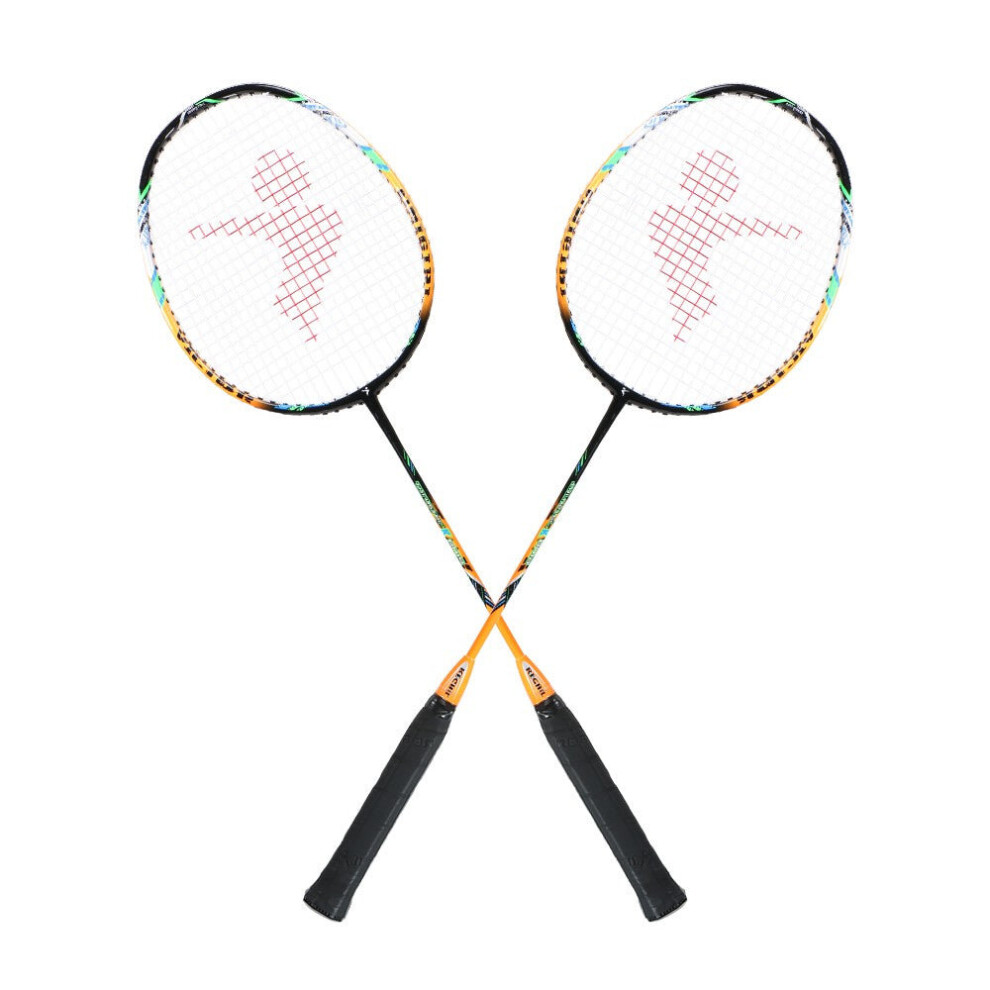 (Orange) 2 Player Badminton Bat Replacement Set Ultra Light Carbon Fiber Racquet with Bag
