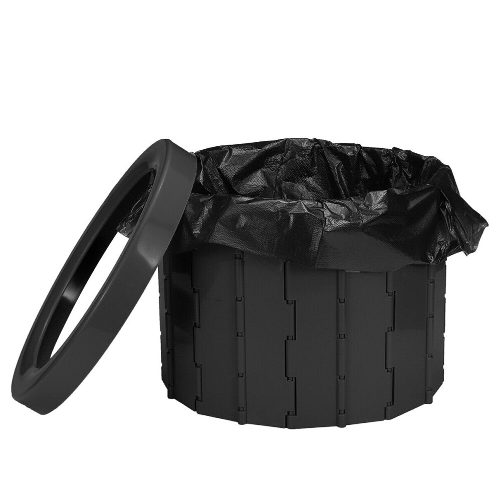 (Black) Folding Toilet Seat Clean Bucket Fishing Wash Bucket Leak-proof Storage Barrel for Outdoor Camping Travel Emergency Toilet Large