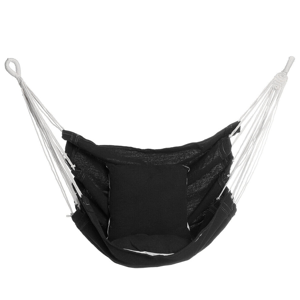 (Black) Camping Hammock Chair Swing Seat Indoor Outdoor Folding Hanging Chair with Ropes Pillow