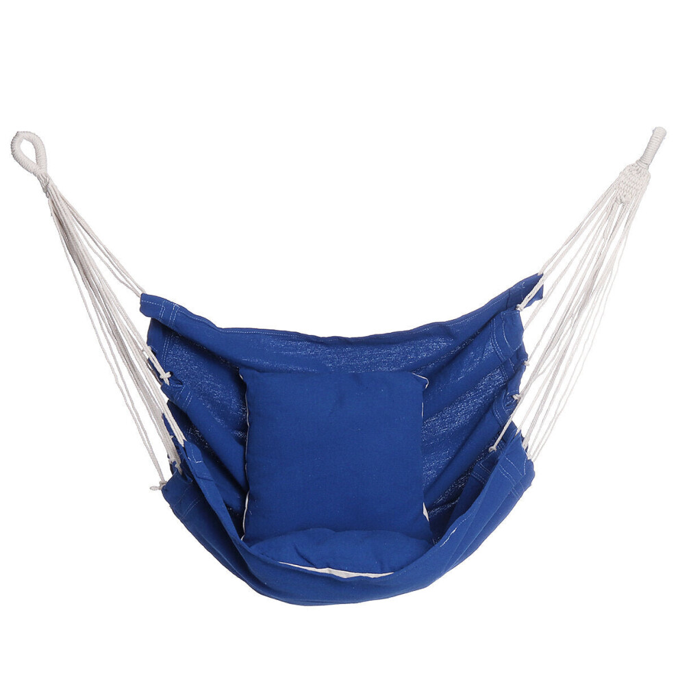 (Blue) Camping Hammock Chair Swing Seat Indoor Outdoor Folding Hanging Chair with Ropes Pillow