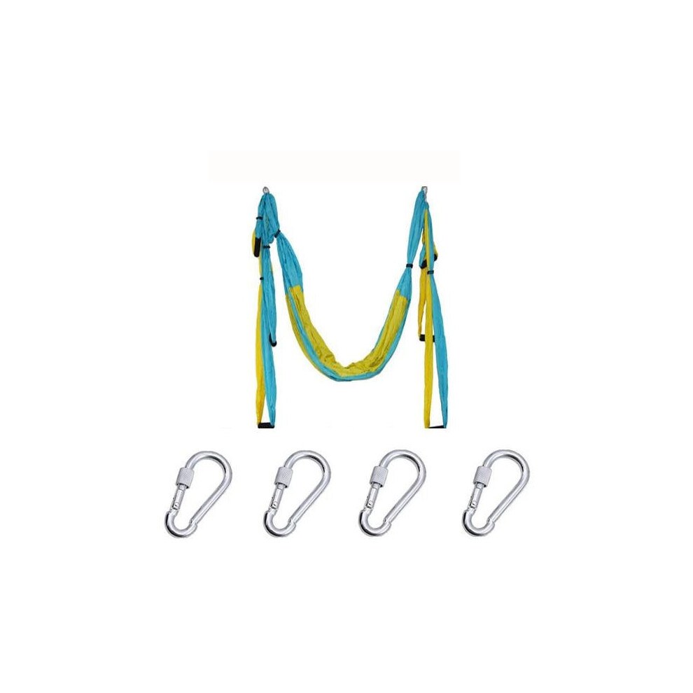 (Sky blue yellow) 6 Handles Aerial Yoga Hammock Flying Swing Anti gravity Pilates Exercises Device