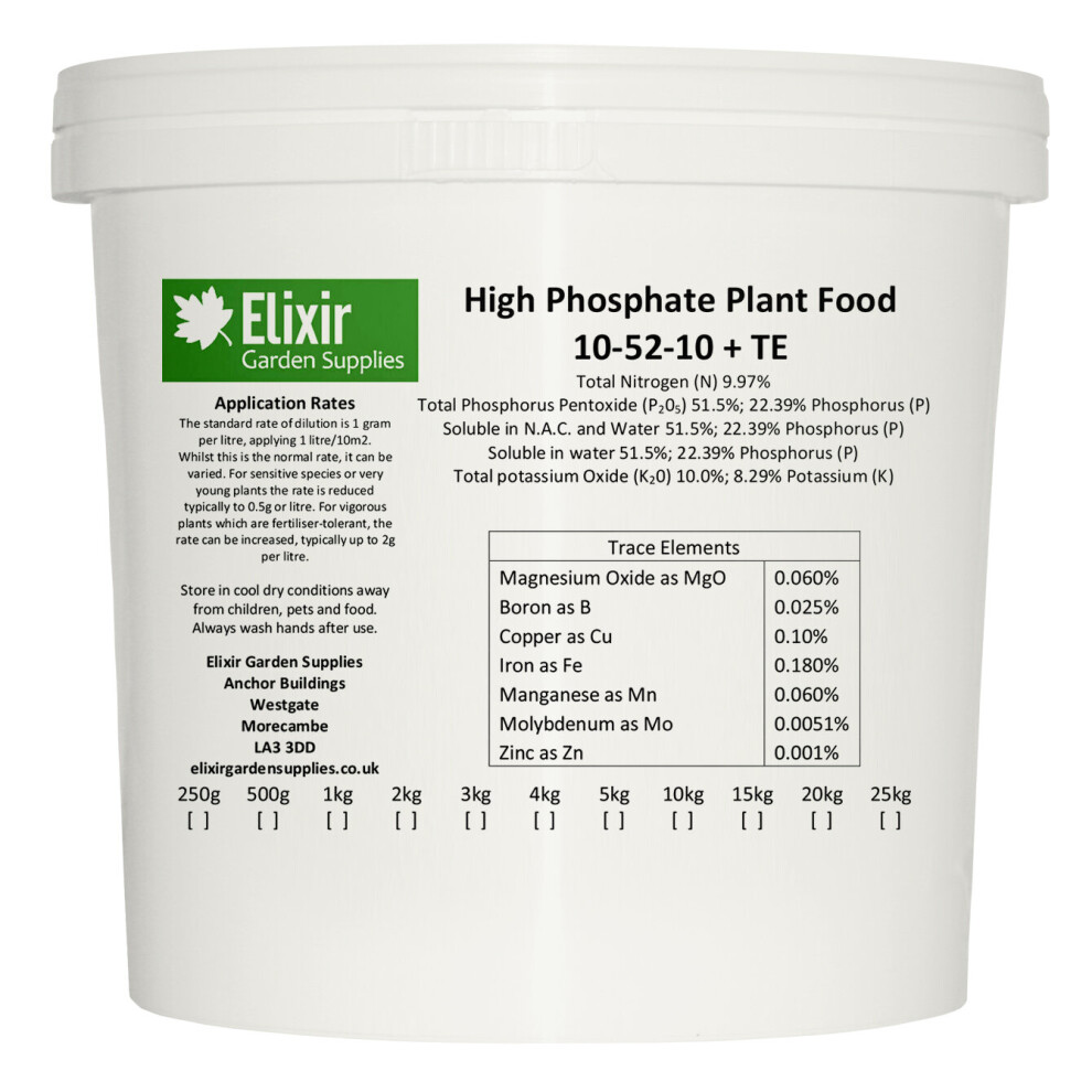 (Tub, 2kg) Elixir Gardens | High Phosphate | Soluble | Plant Food - 10-52-10+TE