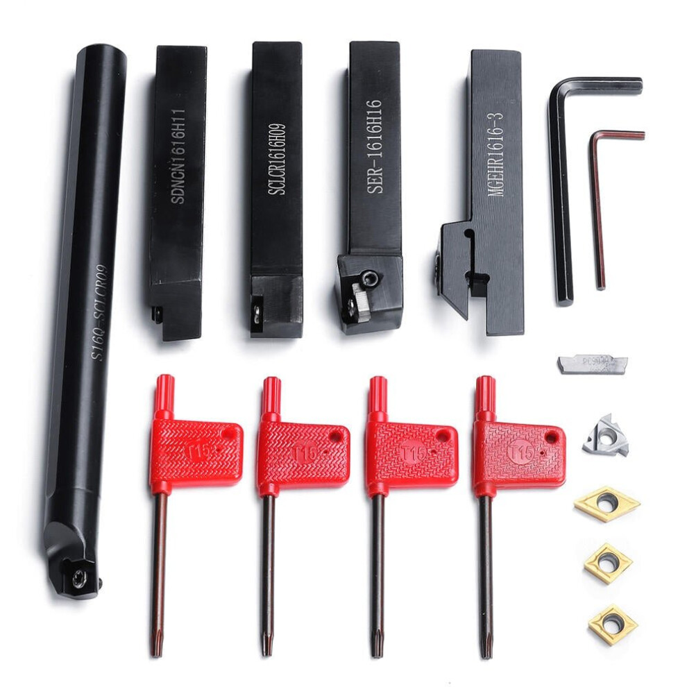 5Pcs 16Mm Shank Lathe Turning Tool Holder Boring Bar Cnc Tools Set With Carbide Inserts And Wrenches 6112211909677