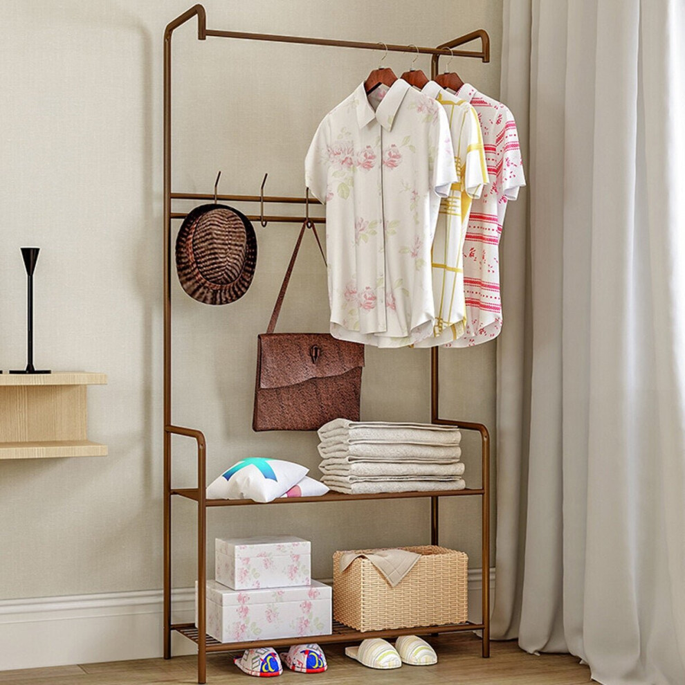 (Bronze) Standing Landing Clothing Hanger Holder Iron Metal Clothes Organizer Shoes Rack