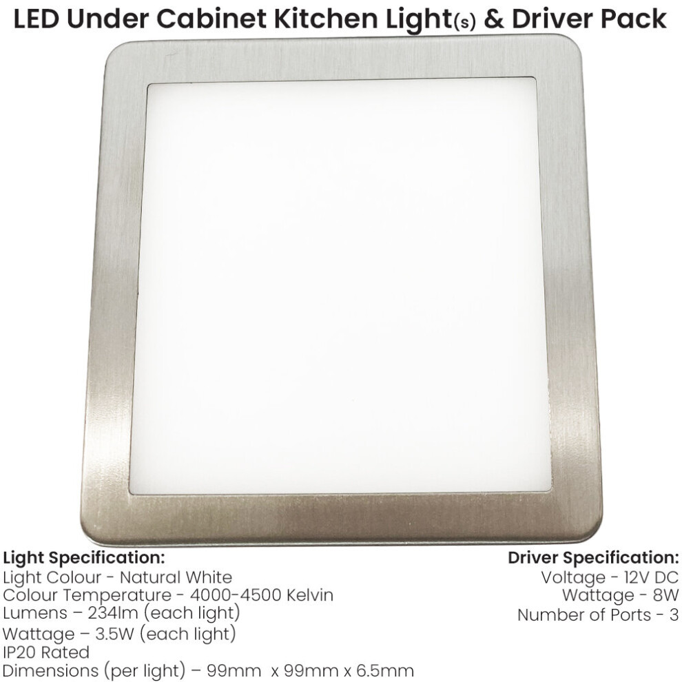 Photos - Floodlight / Street Light  BRUSHED NICKEL Slim Square Under Cabinet Light & Driver - Natural White LED Low-Profile-Panel-Down-Surfa(2 Lights & Driver)