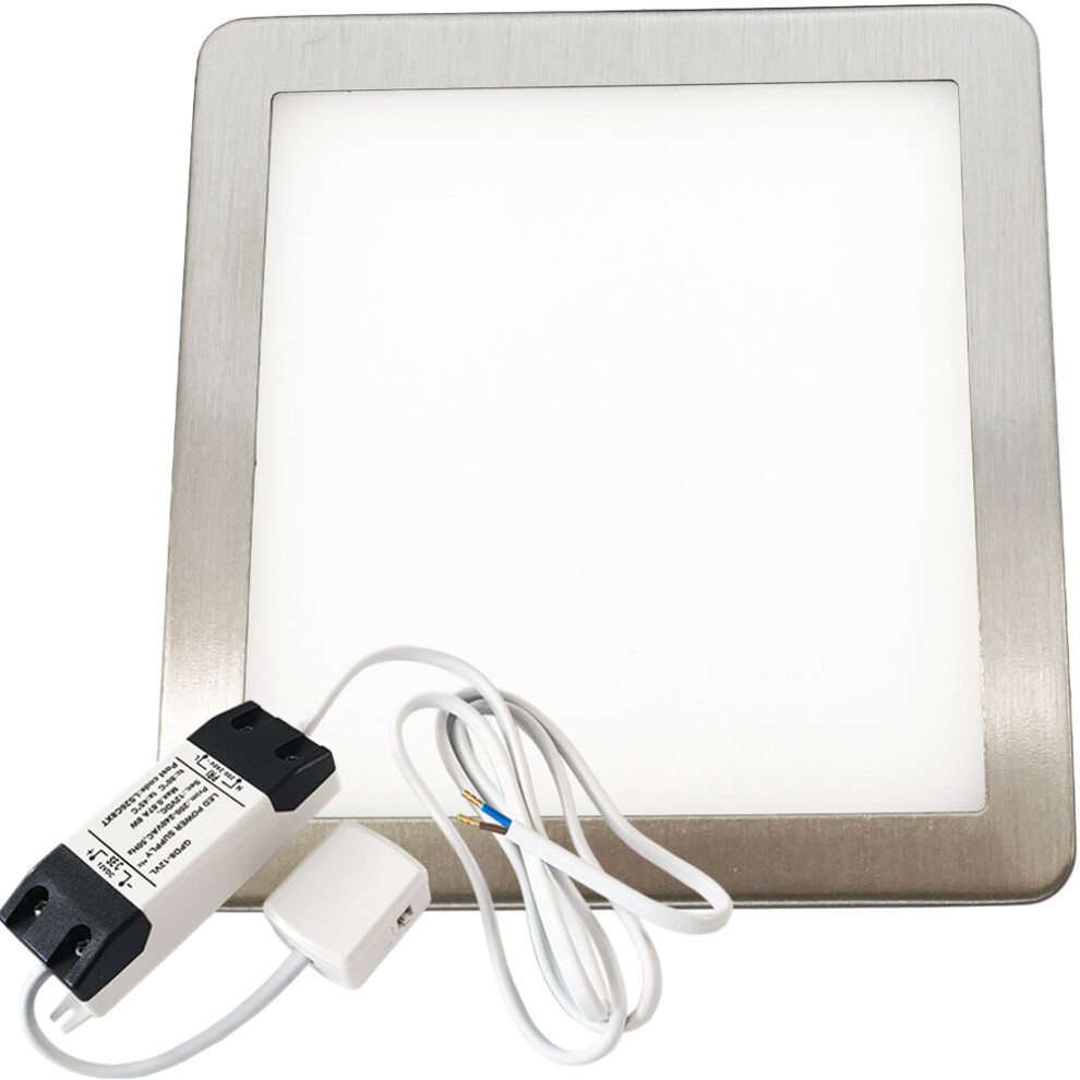 Loops (1 & Driver) Brushed Nickel Slim Square Under Cabinet & Driver - Natural Led Light/White