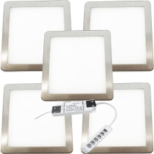 (5 Lights & Driver) BRUSHED NICKEL Slim Square Under Cabinet Down Light & Driver - Warm White LED
