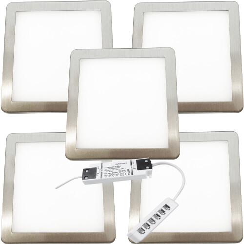 Loops (5 Lights & Driver) BRUSHED NICKEL Slim Square Under Cabinet Down Light & Driver - Warm White LED