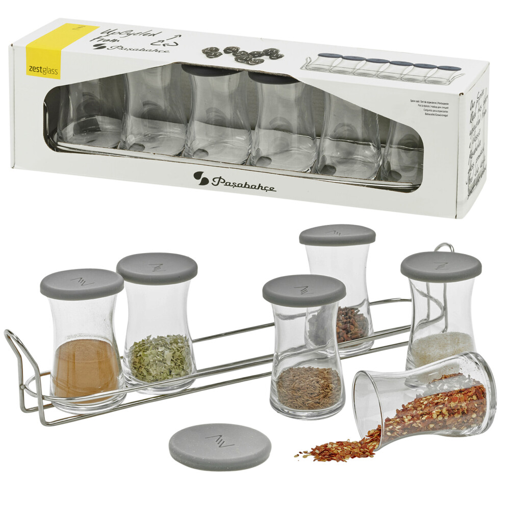 Pasabahce Medium Airtight Lid Clear Glass Food Storage Spice Rack With Jars NEW