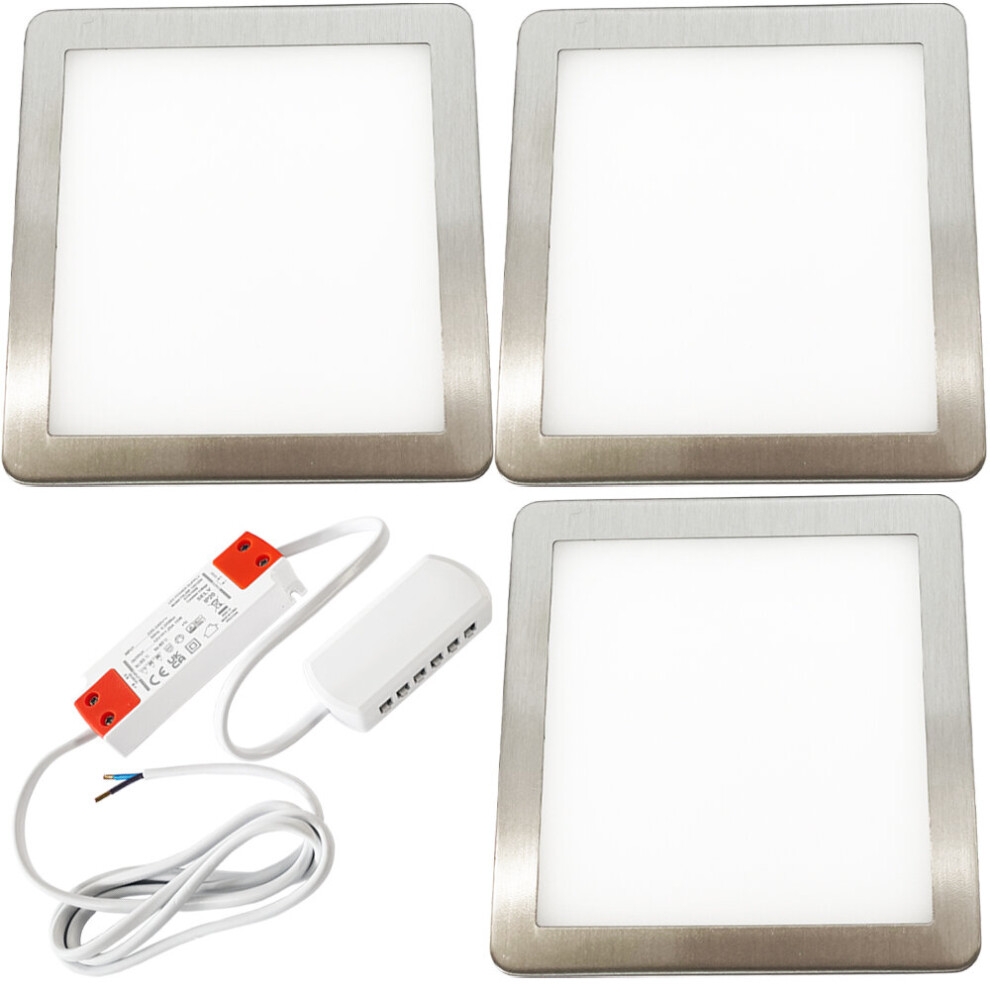 Loops (3 Lights & Driver) Brushed Nickel Slim Square Under Cabinet Down Light & Driver - Warm White Led