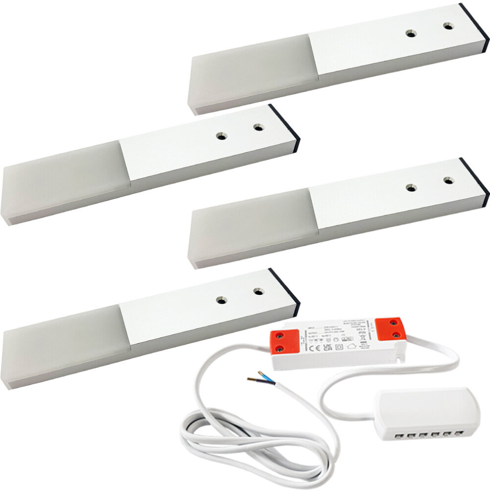 Loops (4 S & Driver) Aluminium Under / Over Cabinet Kitchen & Driver Kit - Natural Led Light/White