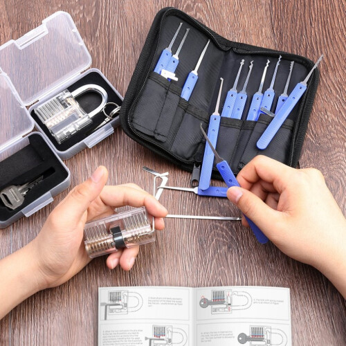 30 pcs Lock Pick Set, Lock Training Kit with 2 Transparent locks 1