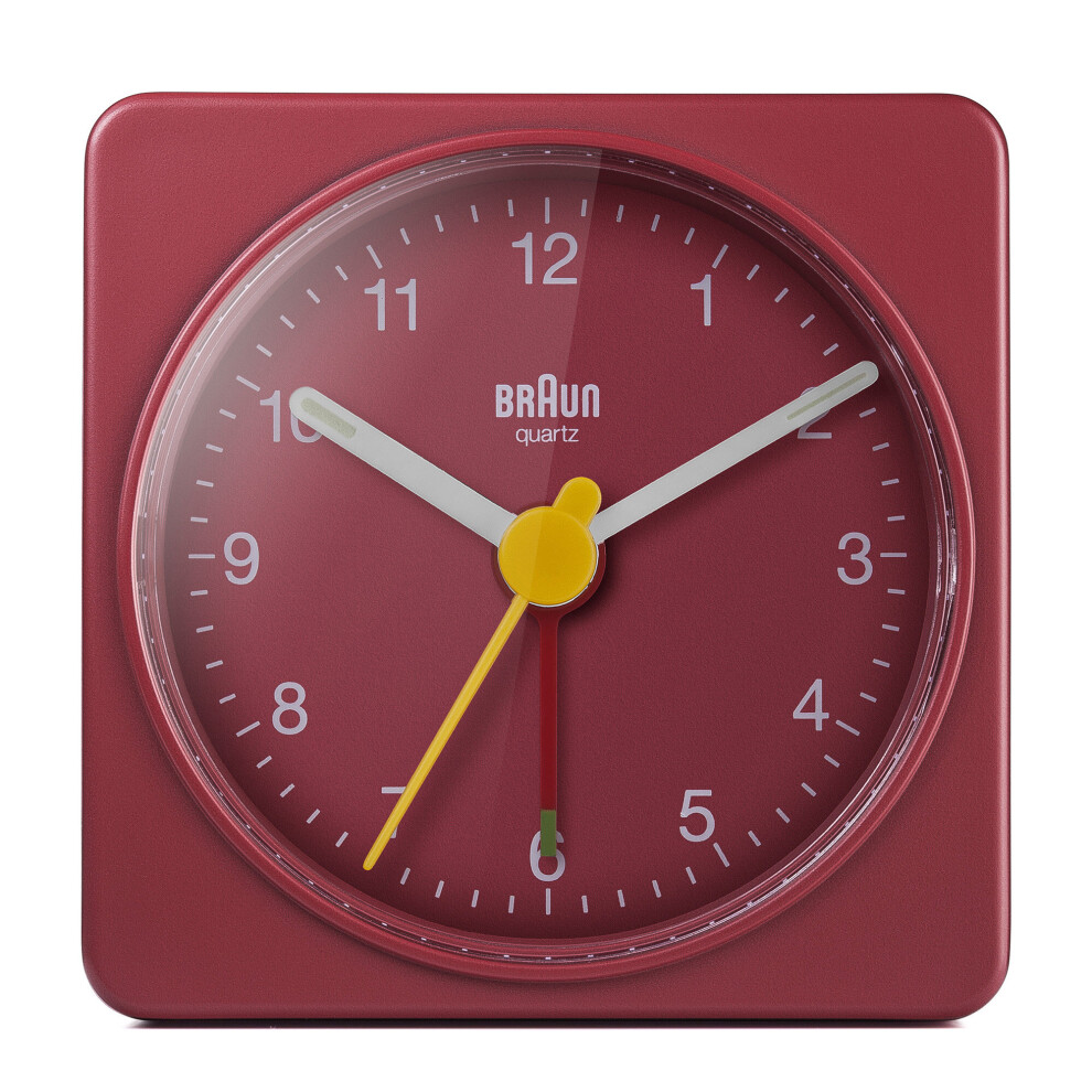 Braun Classic Travel Analogue Alarm Clock, Compact Size, Red, BC02R