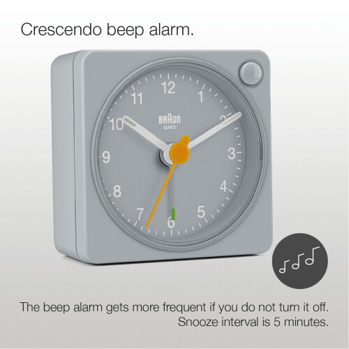 Braun Braun Classic Travel Analogue Alarm Clock, Compact Size, Grey, BC02XG 1