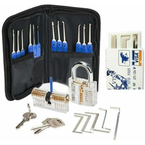 30 pcs Lock Pick Set, Lock Training Kit with 2 Transparent locks