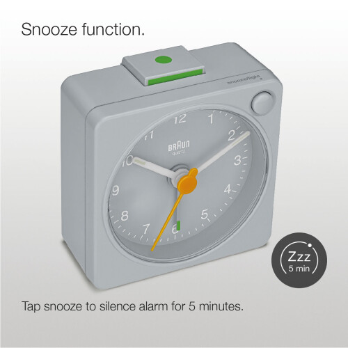Braun Braun Classic Travel Analogue Alarm Clock, Compact Size, Grey, BC02XG 2