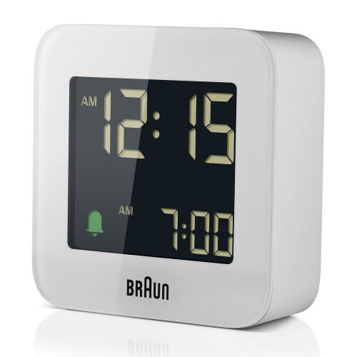 Braun Braun Digital Travel Alarm Clock with Snooze, Compact Size, White, BC08W 1