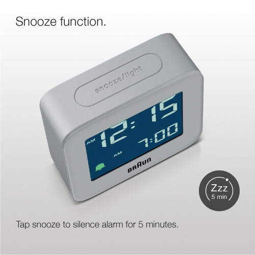 Braun Braun Digital Travel Alarm Clock with Snooze, Compact Size, Grey, BC08G 2