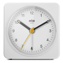 Braun Classic Analogue Alarm Clock with Snooze and Light, White, BC03W