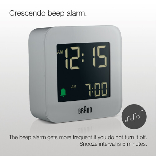 Braun Braun Digital Travel Alarm Clock with Snooze, Compact Size, Grey, BC08G 1