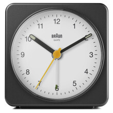 Orologio Sveglia Analogico Classico Braun con Snooze e Luce, Movimento Silenzioso, Modello BC03BW.