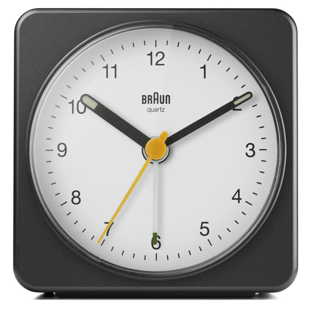 Braun Classic Analogue Alarm Clock with Snooze and Light, Black & White, BC03BW