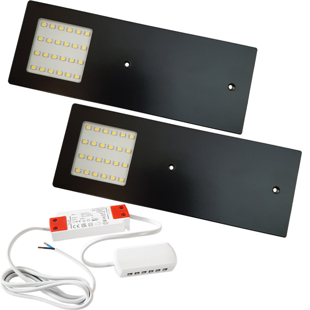 2x MATT BLACK Ultra-Slim Rectangle Under Cabinet Kitchen Light & Driver Kit - Natural White LED