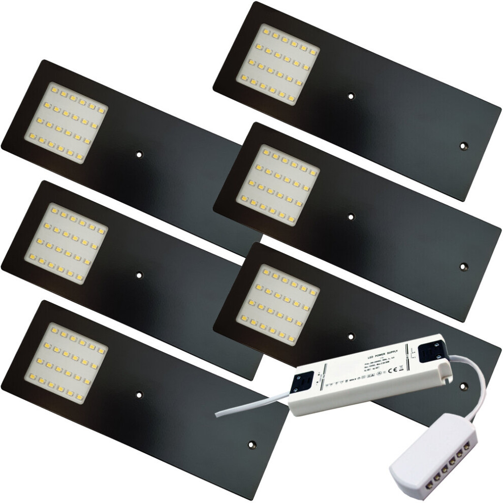 Loops (6 Lights & Driver) Matt Black Slim Under Cabinet Kitchen Light & Driver Kit - Natural White Led