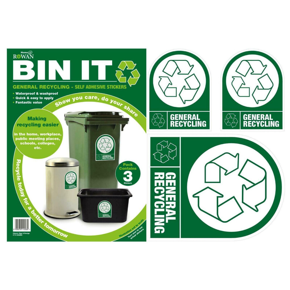 'General Recycling' Self Adhesive Easy Application Wheelie Bin Sticker Recycle