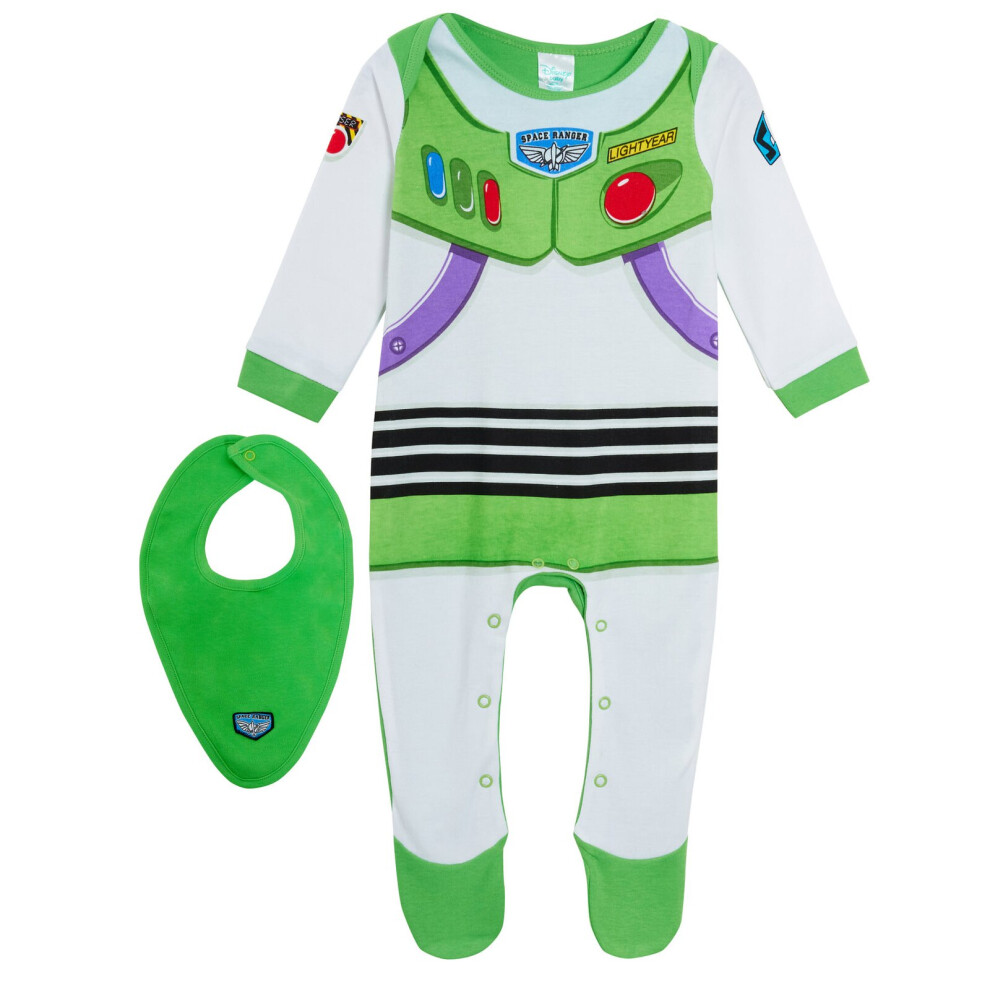 (12-18 Months) Baby Boys Disney Toy Story 4 Buzz Lightyear Babygrow + Bandanna Bib Gift Set