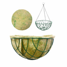(12" Jute Liner, 2) 12" 30cm Green Wire Hanging Basket with Galvanised steel hanging chains x 0
