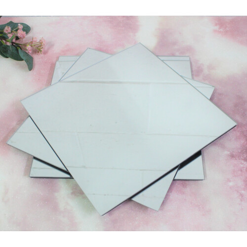 Silver Multi Crystals Square Placemats Set of 4 Mirrored Glass Sparkly Coasters 2