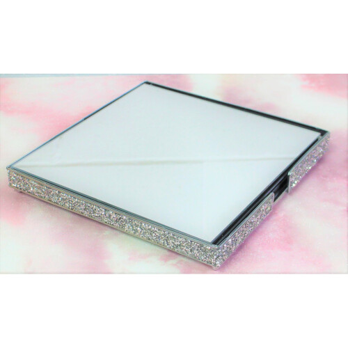 Silver Multi Crystals Square Placemats Set of 4 Mirrored Glass Sparkly Coasters 1
