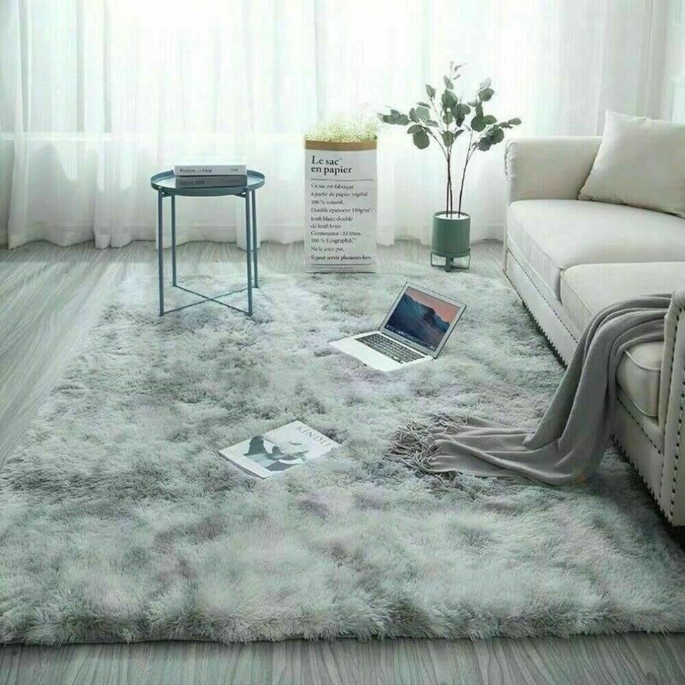 Superior Household Limited (80X160cm) Large Shaggy Fluffy Rugs Anti Slip Soft Carpet For Luxury Floor Area Bedroom Living Dining Room Silver