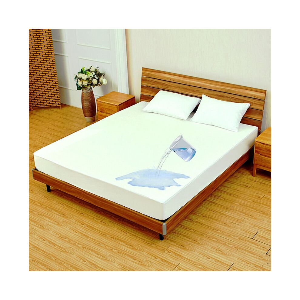 (White, 90x200+30cm) Waterproof Household Fitted Sheet Bamboo Fiber  Proof Bedspread Anti Slip Mattress Cover