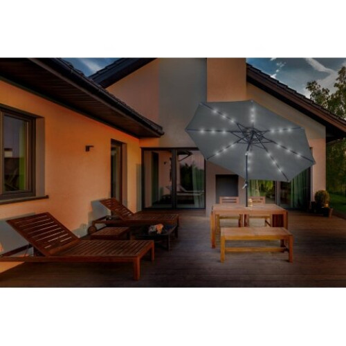 (Midnight Grey) Glamhaus Solar LED Garden Parasol 2