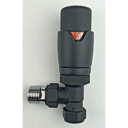 Oslo Black TRV Angled Thermostatic Radiator & Towel Rail Valve 1