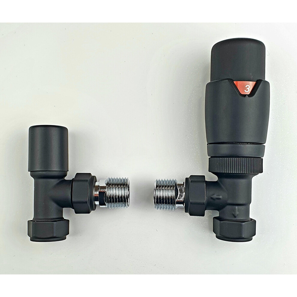 Oslo Black Trv Angled Thermostatic Radiator & Towel Rail Valve 3233824122260