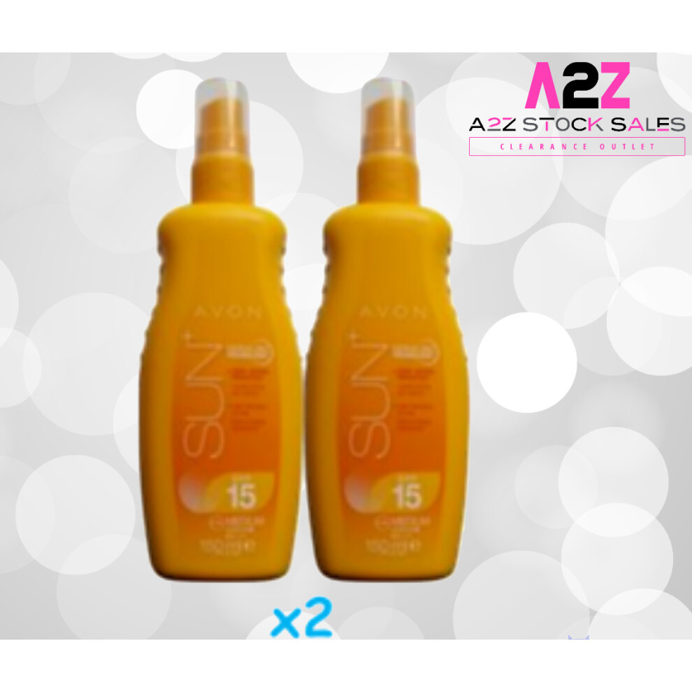 2 X AVON - SUN+ MOISTURISING SUN SPRAY SPF15 150ML
