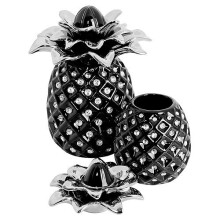 Platinum Fired Ceramic Small Pineapple Jar CP88 - Removable Top Ornament Holder for Mantel & Home Display