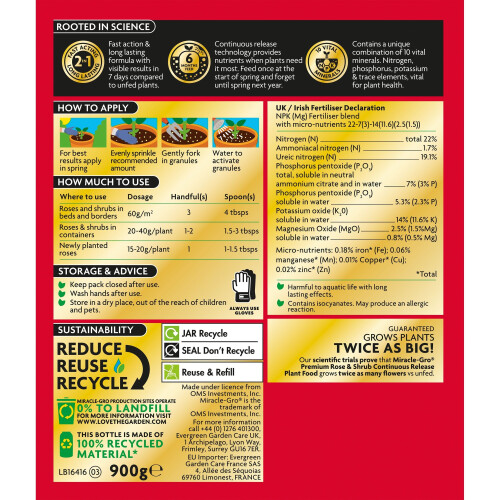 Miracle-Gro Miracle-Gro Rose Shrub Plant Food Continuous Release Granule Feed 900g 2