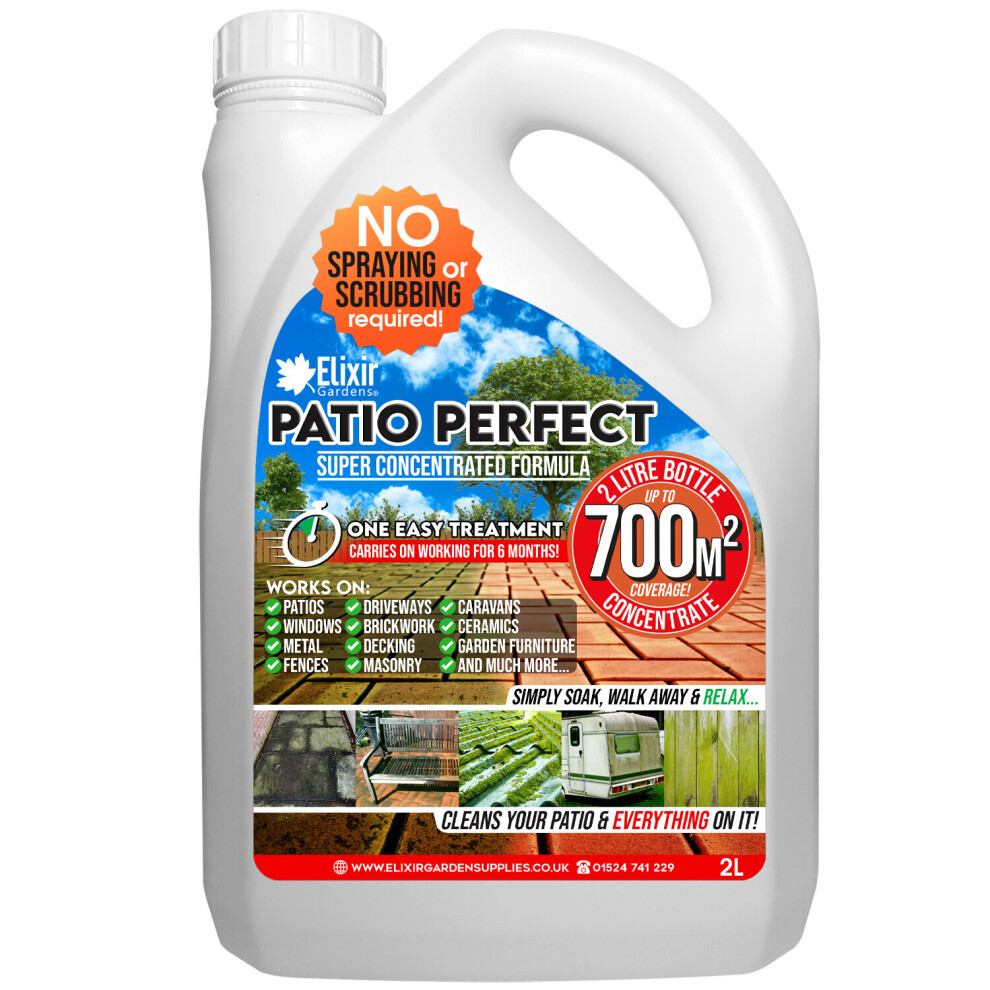 (8) Elixir Gardens 2 Litre Patio Perfect | Outdoor Hard Surface Cleaner for Paths, Driveways & Decking | Liquid Concentrate Moss, Mould & Algae Treatment