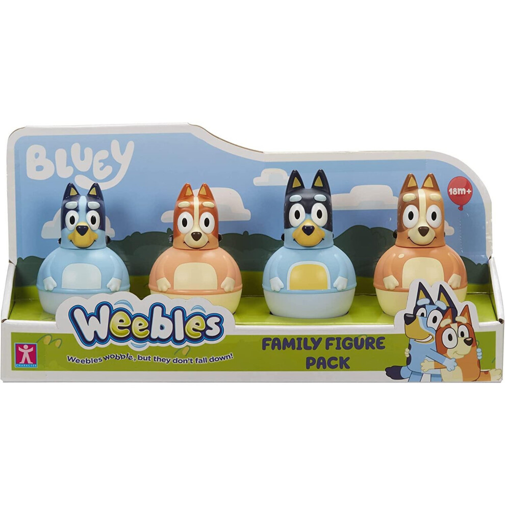 Weebles Wobble Preschool Figures Bluey Family 4 Pack Bluey, Bingo, Chilli and Bandit