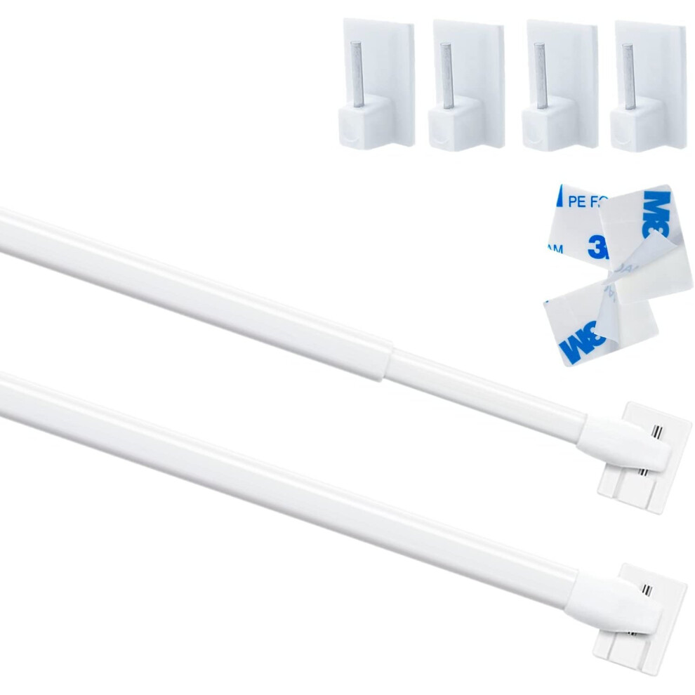 2Pcs Net Curtain Rods Extendable Curtain Rod with 4Pcs 3M Plastic Sticky End Window Hook for Home...