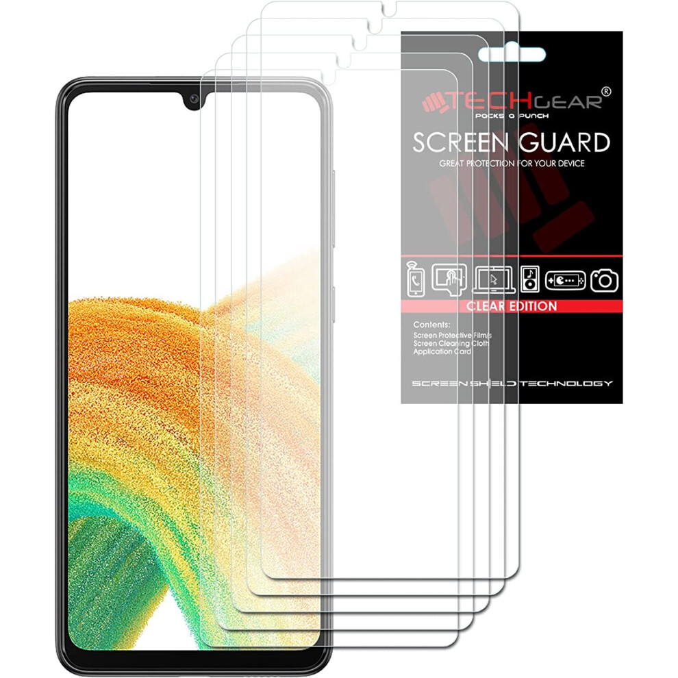 [5 Pack] TECHGEAR Screen Protectors Compatible with Samsung Galaxy A33 5G, CLEAR LCD Screen Protectors Cover Guards