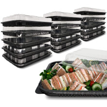 Reusable Plastic Buffet Catering Sandwich Trays with Clear Plastic Lids Cake, Sweet Treat and Sandwich Platter Trays and Danish...