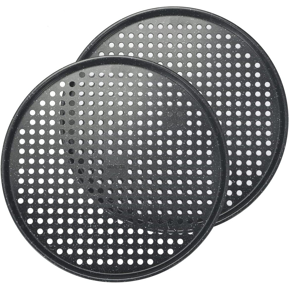 14 inch Pizza Tray with Holes 2 Pack Perforated Pizza Pan Carbon Steel Crisper Pan Non Stick bakeware 